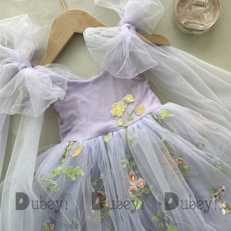 2026 Baby Embroidery Dress Girl Summer Dress Floral Bows Sleeveless Ballarina Dance Performance Dress Girls Tutus Clothes