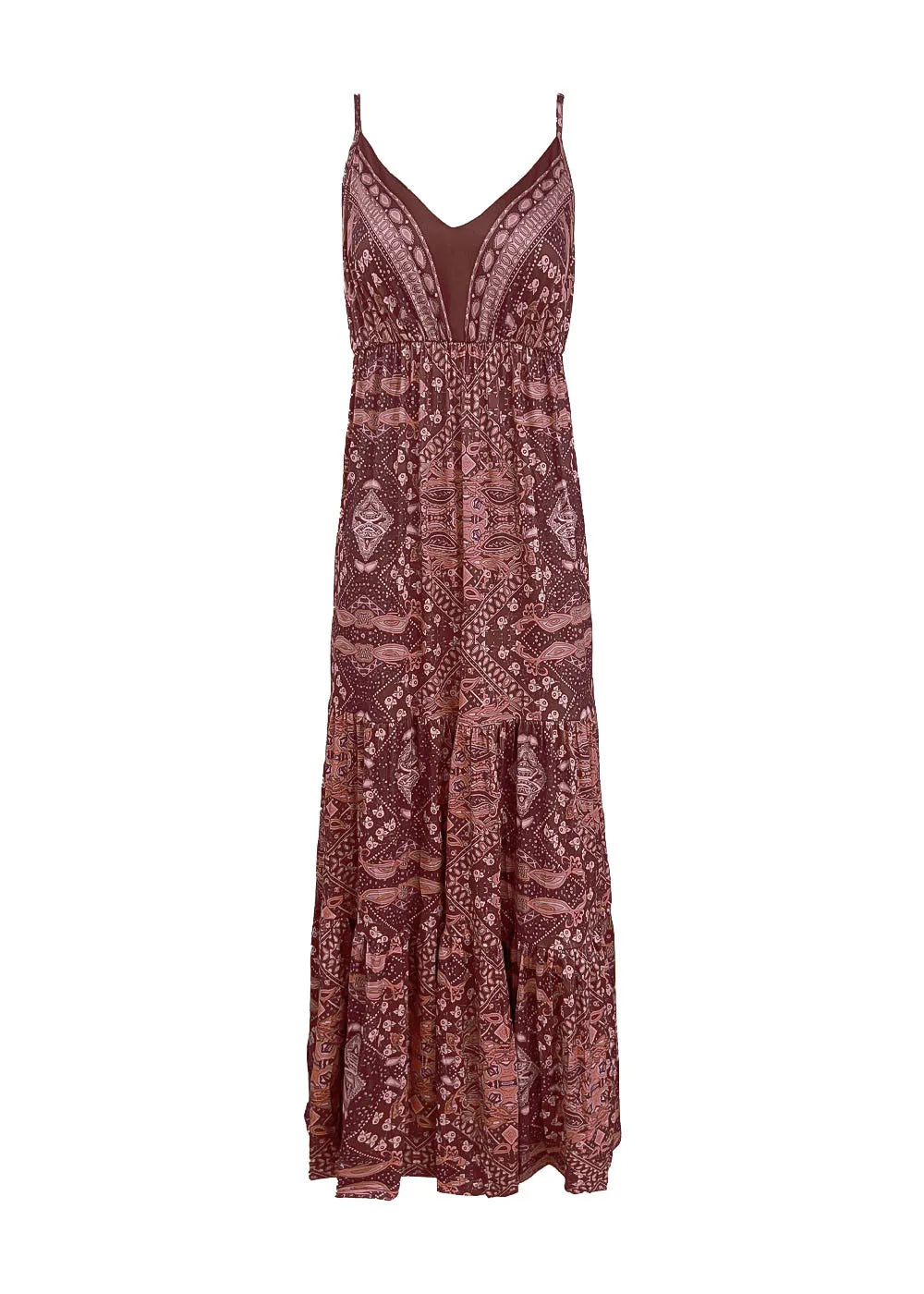 Bohemian Style Women's Clothing Long Dress New  Suspender Long Dress High Waist V-neck Printed Floral Dress Women's Clothing