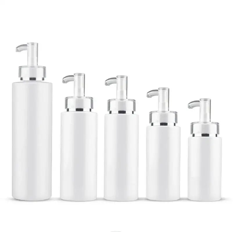 10pcs/lot 100-500ml  White PET Refillable Bottle For Liquid Makeup Plastic Pump Bottle For Lotion Shampoo Containers