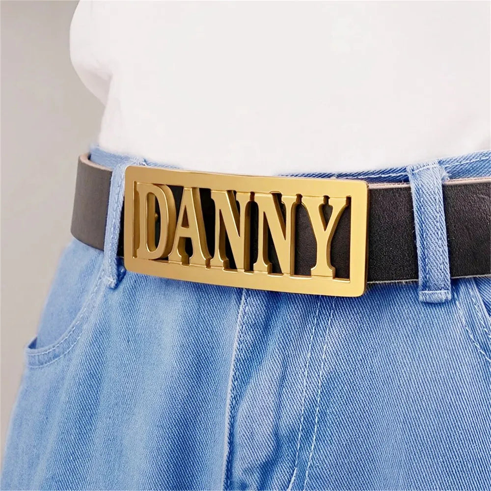 Mens Name Belt Buckle Personalized Jewelry Fashion Dress Belt for Dad Husband Gift Custom Letter LOGO Unisex Belt Buckle