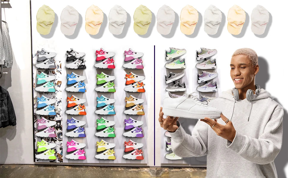 H-shaped Shoe Rack Wall Mounted, Floating Shoe Display Shelves, Sneaker Holders for Shoe Collectors & Advertising Exhibition