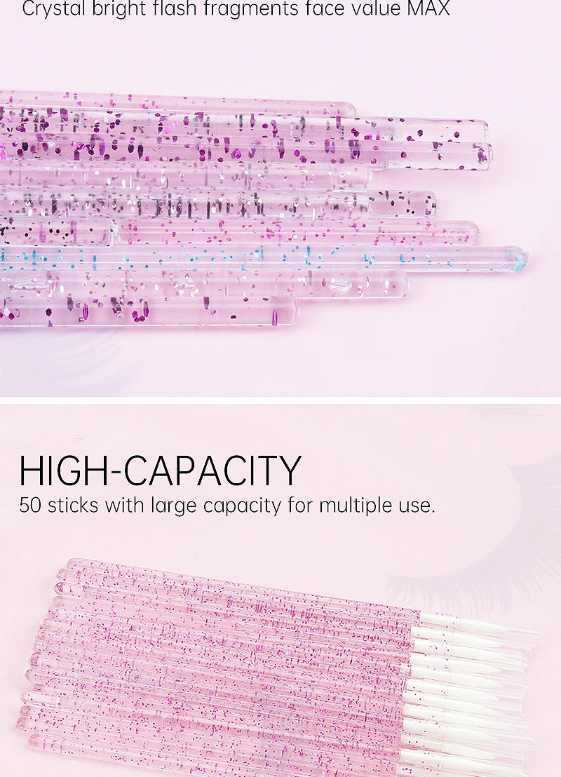 50pc Disposable Eyeliner Makeup Brush Crystal Handle Soft Fiber Lip Line Outline Brush Eyeshadow Blending Applicator Beauty Tool