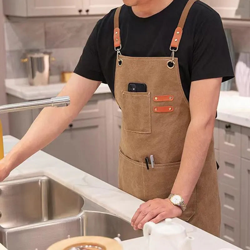 Sleeveless Canvas Apron Home Kitchen Gardening Cowboy Work Dress Women's Kitchen Restaurant Work Apron