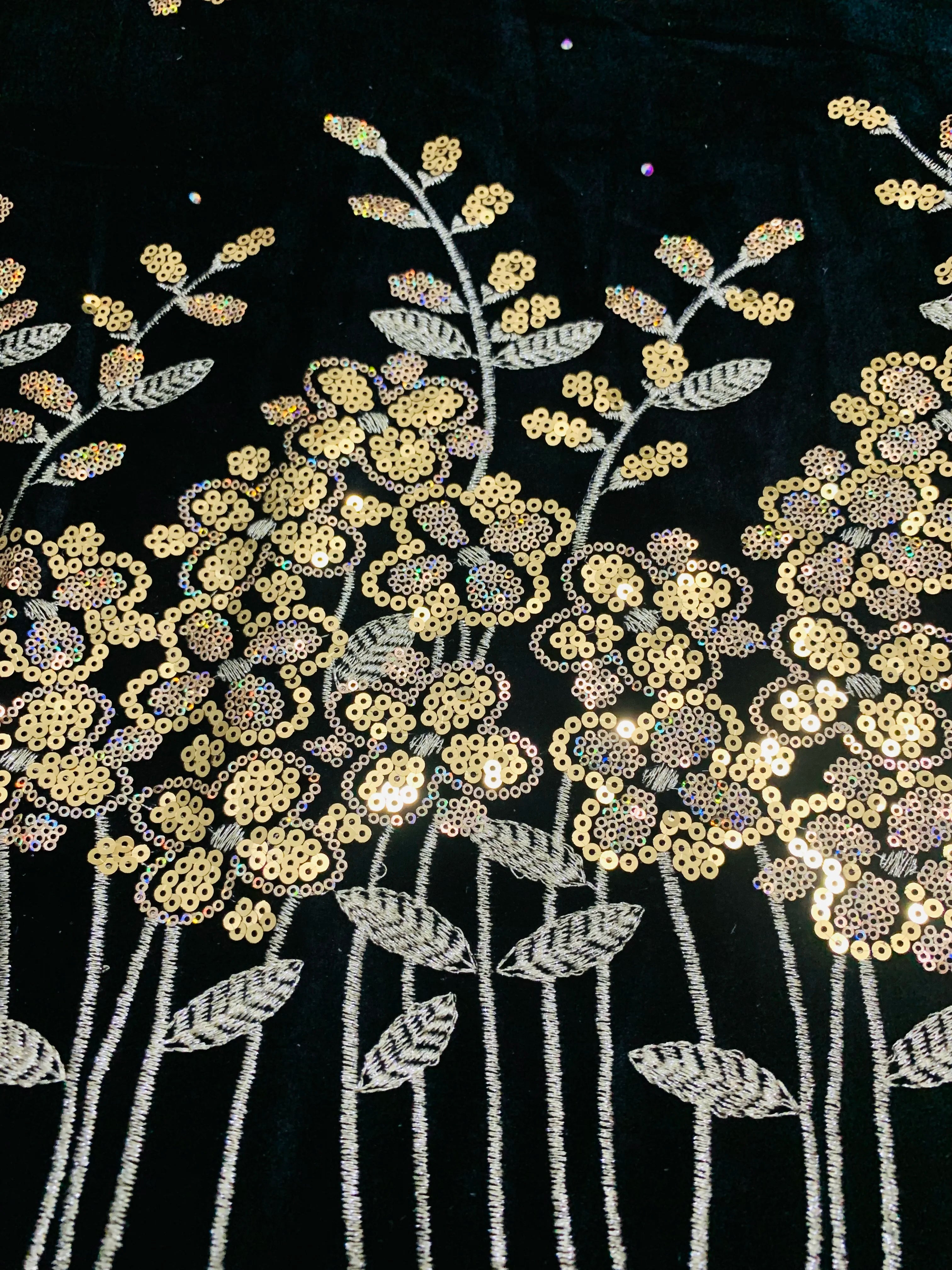 2023 New African Velvet Lace Fabric 5 Yards High Quality Wedding Dress Luxury Sequins Embroidery Nigerian Lace Fabric