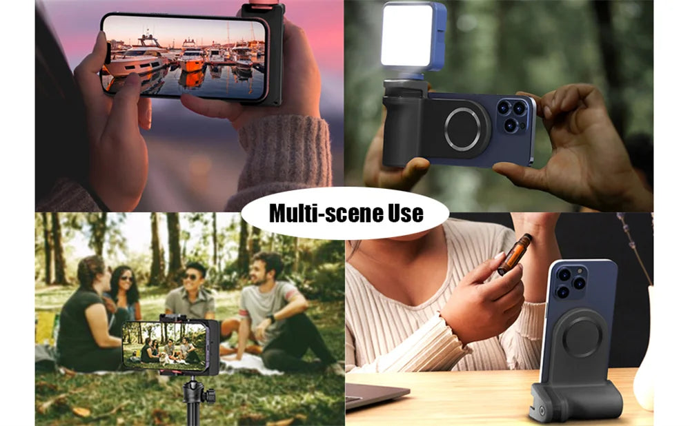 Magnetic CapGrip Magsafe Phone Grip Camera Phone Holder Handheld Selfie Booster w Bluetooth Remote 1/4 Screw for iPhone Android