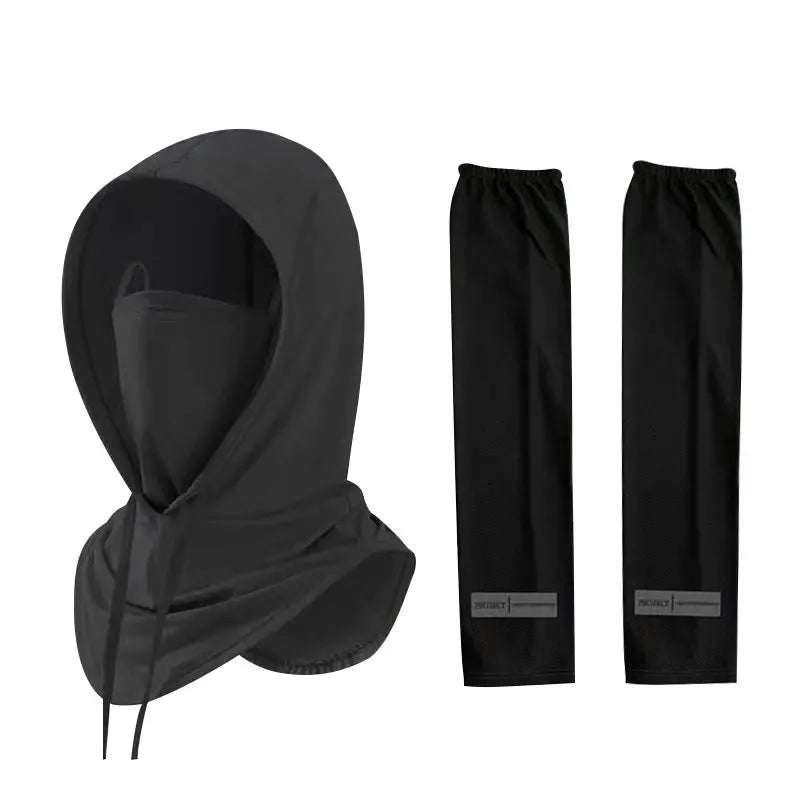 2Pcs Breathable Full Head Mask and Arm sleeve Set Unisex Summer Cooling Long Balaclava Face Mask Neck Cover for Cycling Fishing