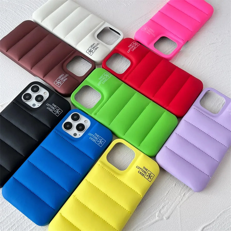 Fashion Brand Luxury Cotton Down Jacket Phone Case For iPhone 15 14 13 12 11 Pro Max Plus  Puffer Case Soft  Shockproof Cover