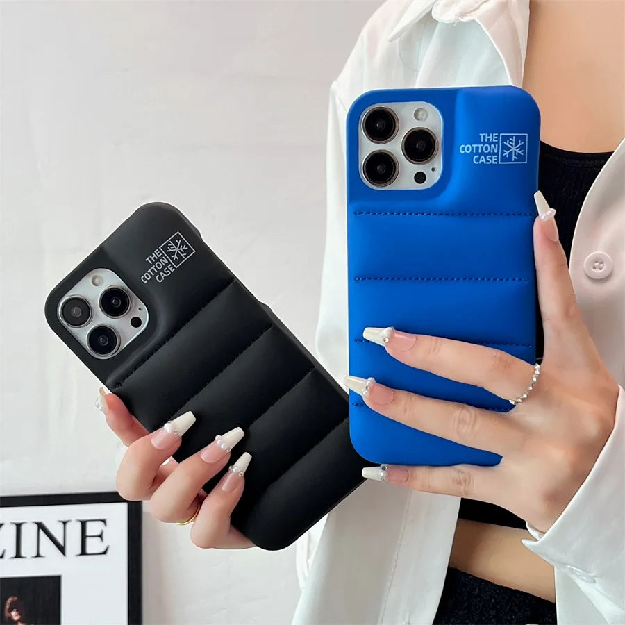 Fashion Brand Luxury Cotton Down Jacket Phone Case For iPhone 15 14 13 12 11 Pro Max Plus  Puffer Case Soft  Shockproof Cover