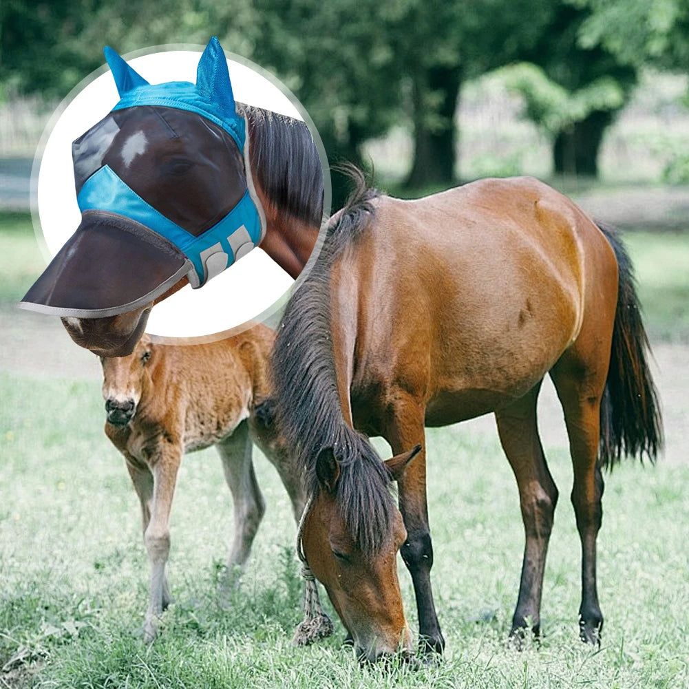 Anti-Mosquito Horse Full Face Protection Anti-Worms Mesh Mask with Nasal Cover Horse Face Mask Horse Riding Equestrian Equipment