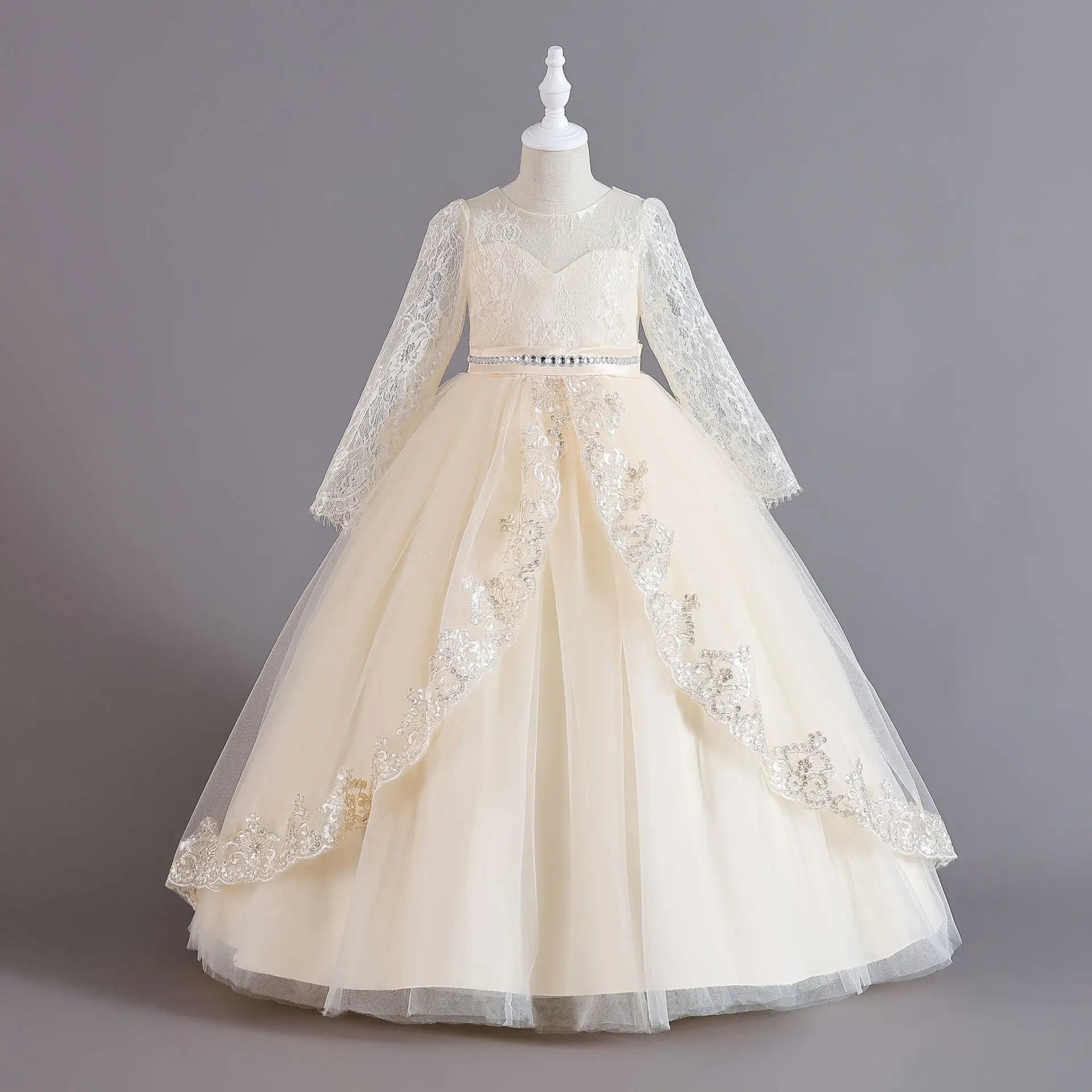 Girls' Long sleeved Princess Dress 4-12 Years Old Sequin Embroidered Bunny Dress Banquet Gorgeous High end Evening Dress