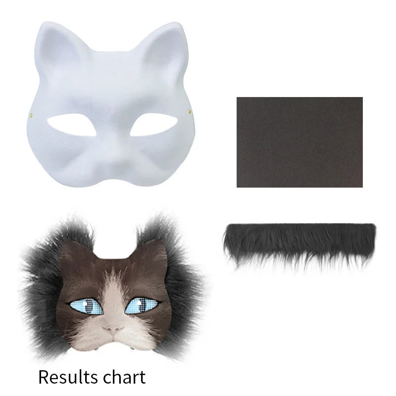 Therian Mask Set Blank Mask Half Face Hand Drawn Animal Cat Fox Mask DIY Handmade Graffiti Half Face Mask Party Christmas Gifts