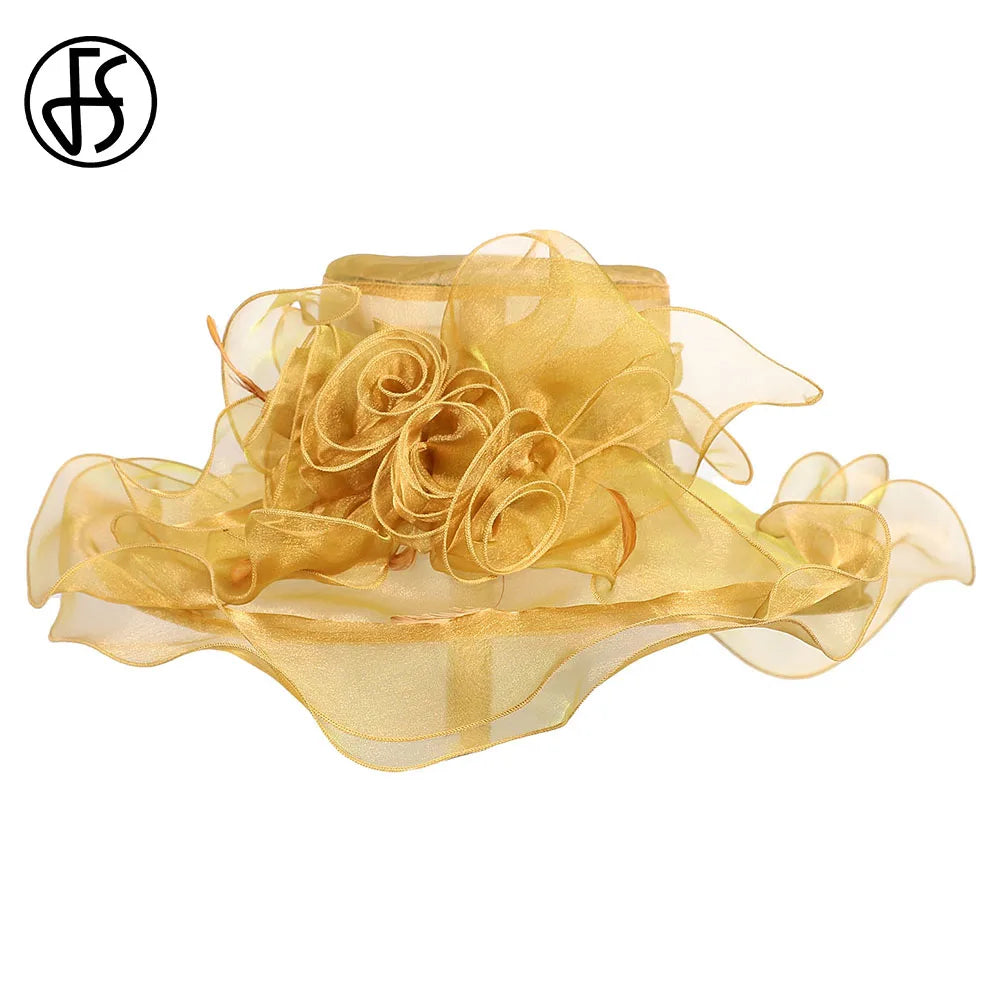 FS Wide Brim Kentucky Derby Hats Fascinators For Women With Veil Flower Organza Wedding Church Cocktail Tea Party Dress Cap 2025