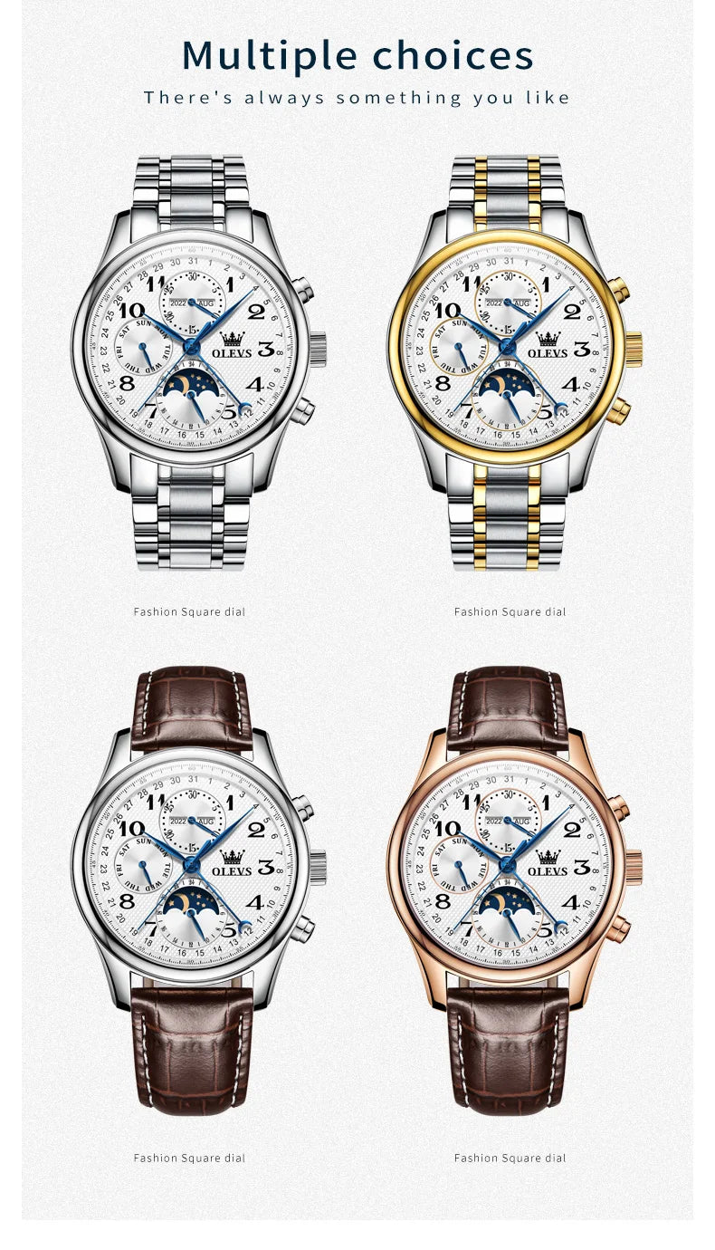 OLEVS Top Brand Luxury Automatic Mechanical Men Watches Moon Phase Steel Dress Fashion Business Waterproof Watch Reloj Hombre