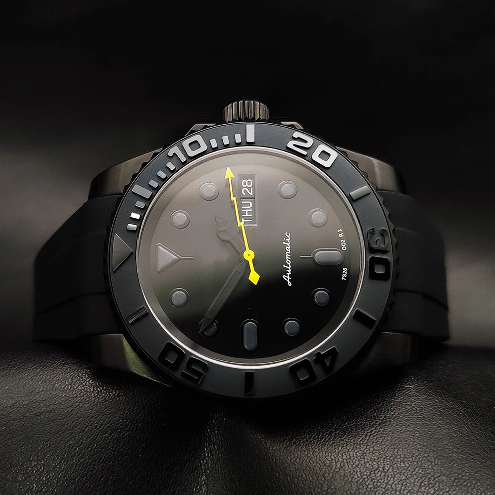 40mm Dress Mechanical Men's Automatic Watch Black PVD Case Sapphire Glass Japan NH36 Movement Rubber Strap