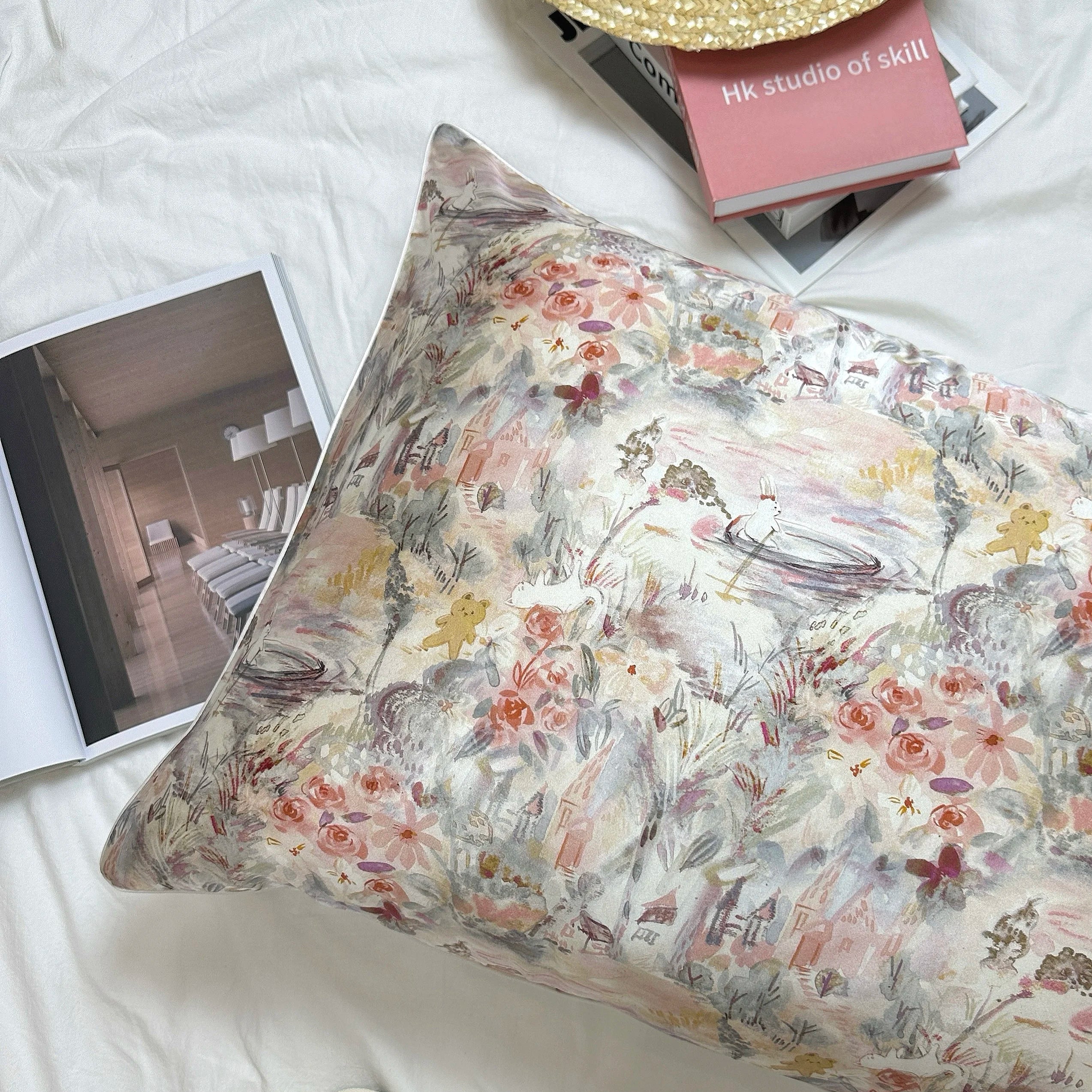25 Momme Pure Natural Silk Pillow Case Envelope Design Printed Pillow Case Skincare Smooth Single sided Mulberry Silk Pillowcase