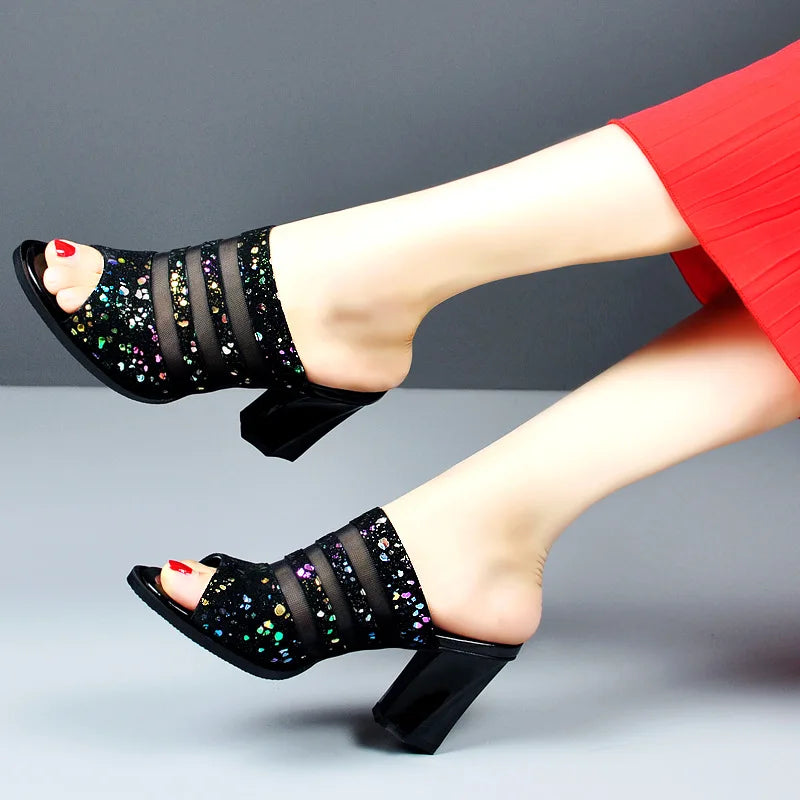 Women Sandals Fashion Thick Heel Peep Toe Women's Shoes Mesh Breathable Sandals Ladies Plus Size Girls Summer Beach Sandals
