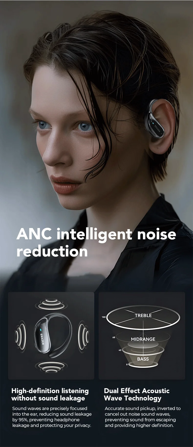 ERAZER XT80pro TWS AI Bluetooth Earphones Sports Wireless Headphones Touch Control Earhooks Headsets Active Noise Cancellation