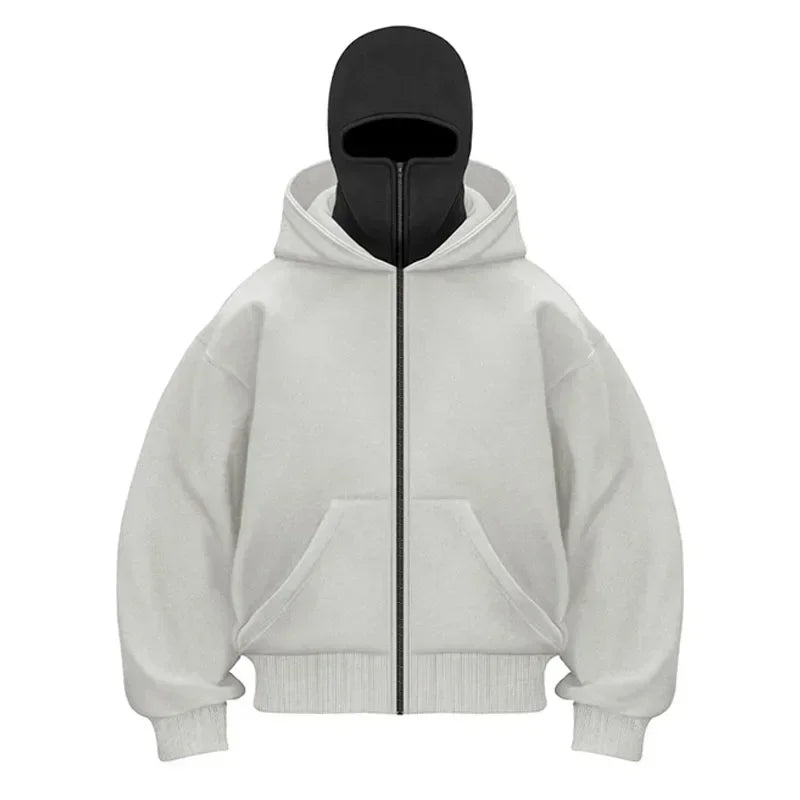 Balaclava Men Zip Hoodie Winter Warm Casual Sweatshirt Y2K with Hooded Face Mask Zipper Design Sports Jacket Outdoor Activities