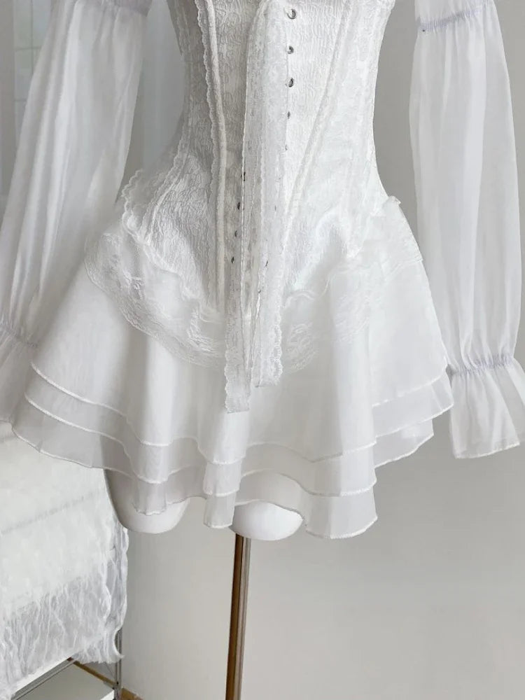 Aesthetic Sweet Slim Elegant Mini Dress Women Lace Up French Vintage Design Short Party Dress Female Solid Elegant Clothes 2025