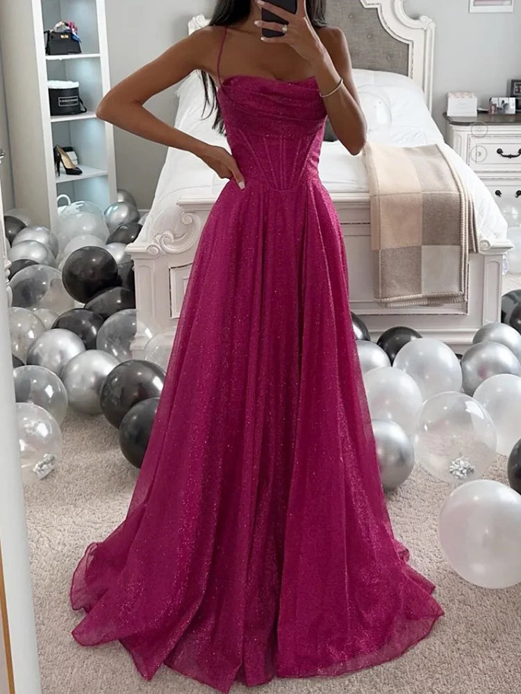Women Sleeveless Fashion Simple Party Dress, Summer Holiday Backless Elegant Maxi Dress, New V Neck Spaghetti Strap Ladies Dress