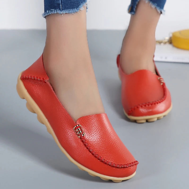 Women Flats Genuine Leather Casual Shoes Woman Moccasins Women's Loafers Nurse Shoe Slip On Shoes Women Plus Size Ballerinas
