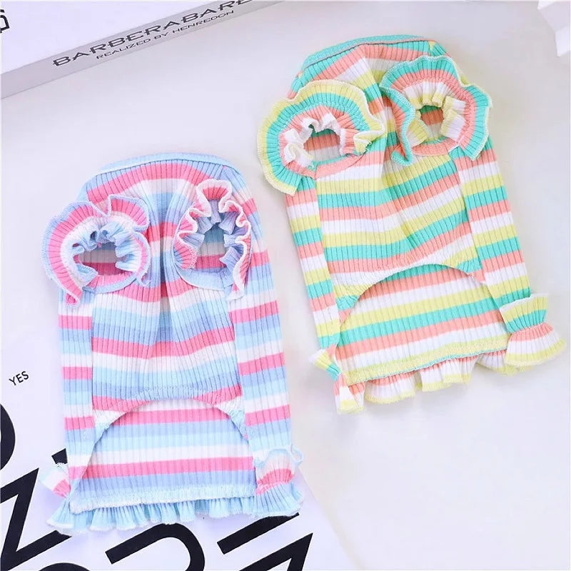 Dog Summer Clothes Pet Dog Vest Dress Dog Knitted Striped Dog T Shirt Chihuahua Bichon Clothing Kitten Puppy Girls Dog Costume