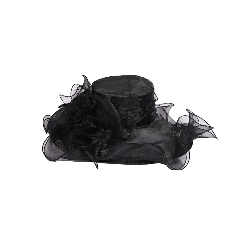 FS Wide Brim Kentucky Derby Hats Fascinators For Women With Veil Flower Organza Wedding Church Cocktail Tea Party Dress Cap 2025