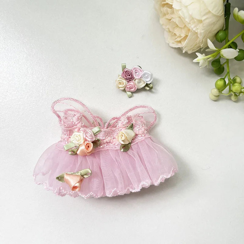 17cm Cute Mini Plush Doll'S Clothes Outfit Accessories For Labubu II Idol Dolls Flower fairy wedding dress Clothing DIY Kid Gift