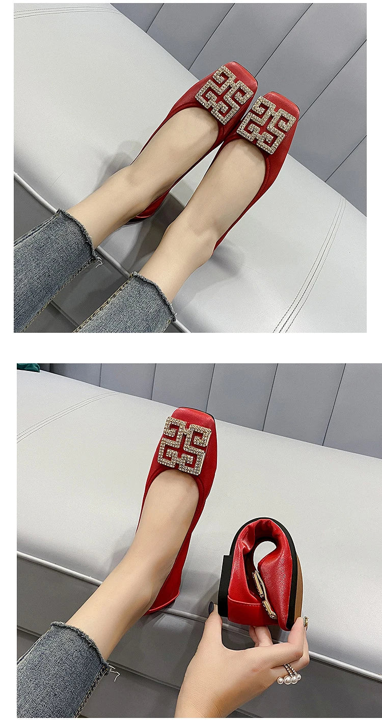 Comemore Leather Slip on Shoes for Women Ballet Flats Shallow Female Flat Shoe Red 2024 Spring Summer Fashion Women's Moccasins