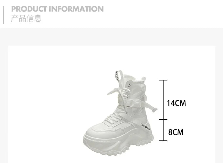 Women Ankle Boots Autumn Leather Chunky Shoes Woman High Platform Breathable Sneakers 8CM Thick Sole Wedges Motorcycles Boots