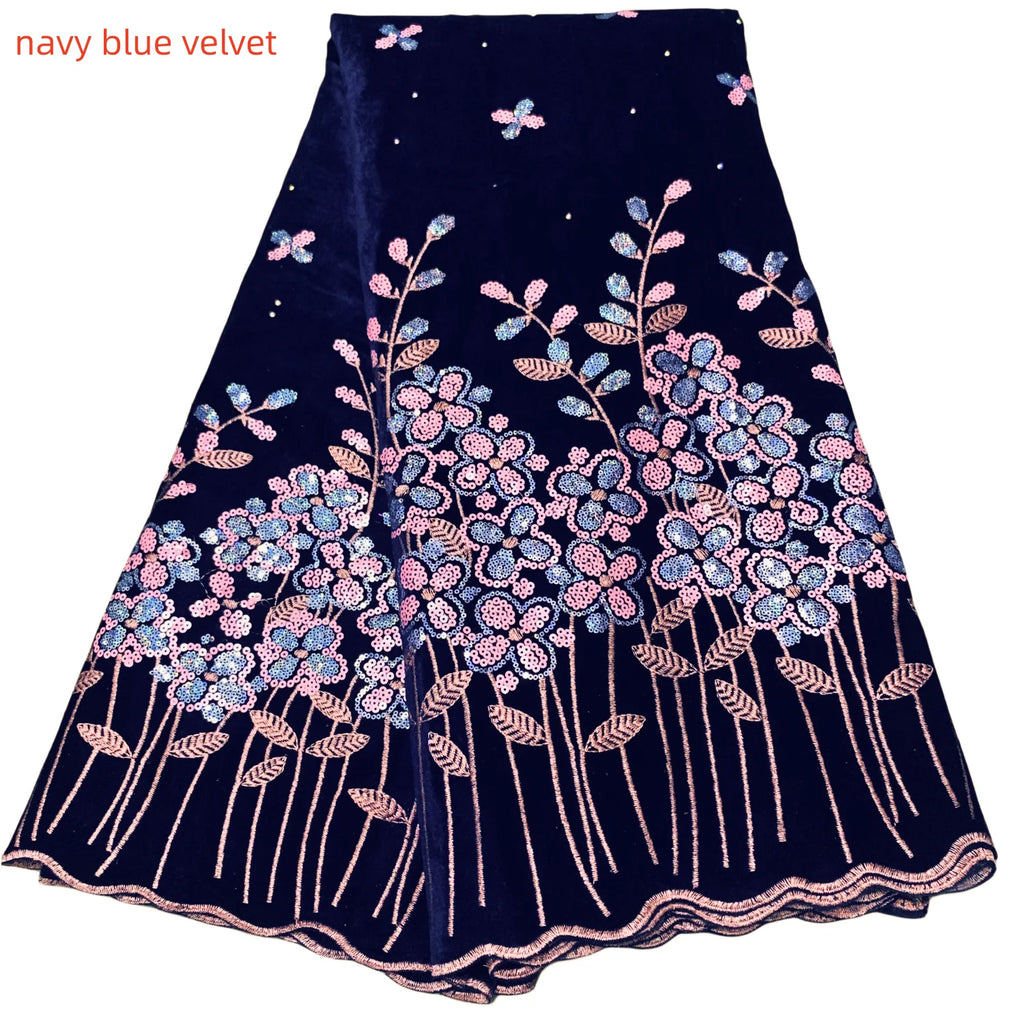 2023 New African Velvet Lace Fabric 5 Yards High Quality Wedding Dress Luxury Sequins Embroidery Nigerian Lace Fabric