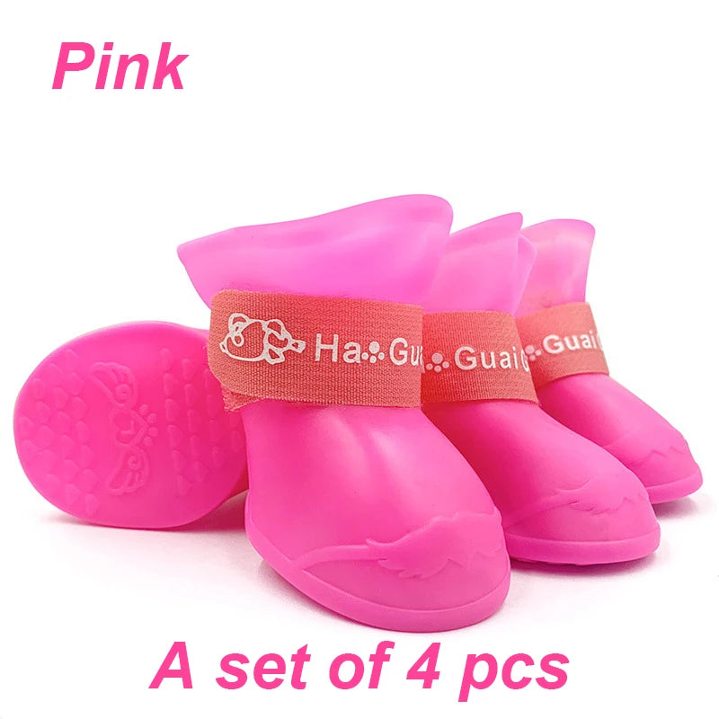 4pcs/Set Small Pet Dog Rain Shoes Anti Slip Waterproof Puppy Cat Shoe Rubber Boots for Outdoor Footwear Socks Pet Accessories