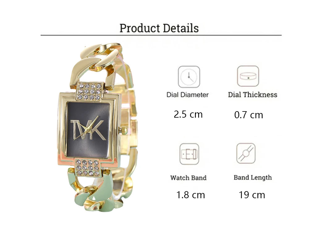 Luxury Gold Ladies Brand Watch Fashion Square With Diamonds Simple Women Quartz Watches Stainless Steel Strap Dress Clock