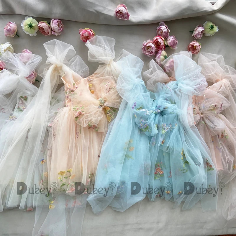 2026 Baby Embroidery Dress Girl Summer Dress Floral Bows Sleeveless Ballarina Dance Performance Dress Girls Tutus Clothes