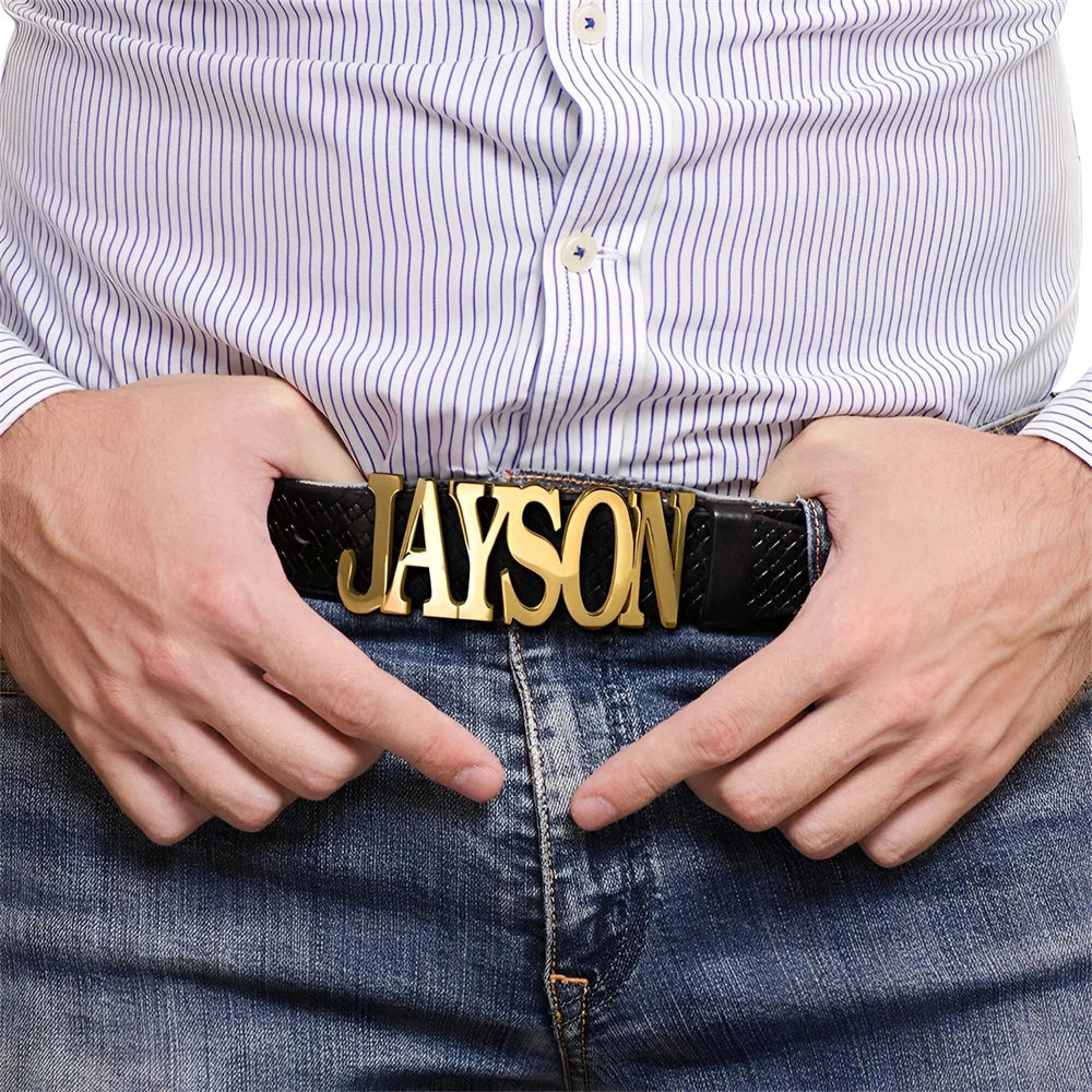 Mens Name Belt Buckle Personalized Jewelry Fashion Dress Belt for Dad Husband Gift Custom Letter LOGO Unisex Belt Buckle