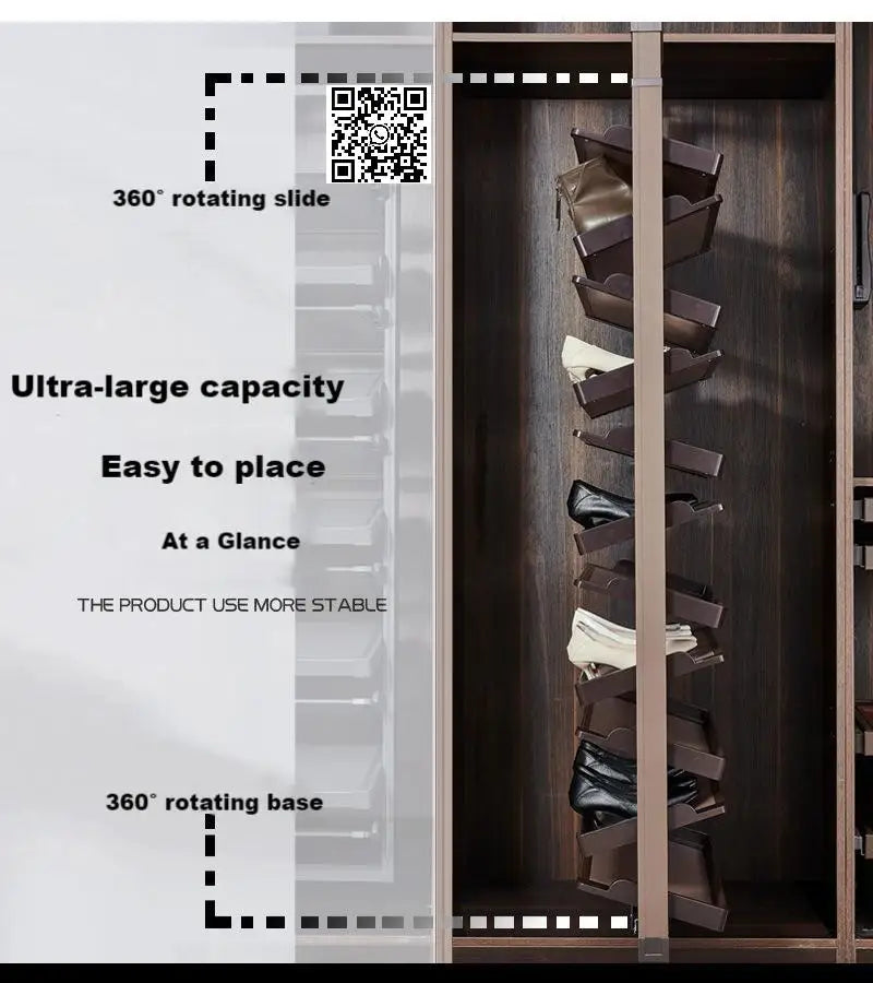 Space Saving 360° Rotating Shoe Rack,  Multi-layer Shoe Holder Storage Organizer, Built-in Height Adjustable Shoe Cabinet Closet