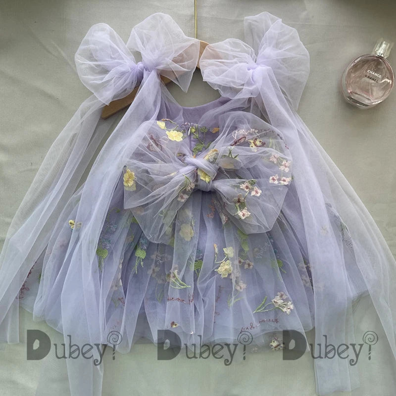 2026 Baby Embroidery Dress Girl Summer Dress Floral Bows Sleeveless Ballarina Dance Performance Dress Girls Tutus Clothes