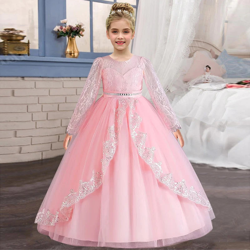 Girls' Long sleeved Princess Dress 4-12 Years Old Sequin Embroidered Bunny Dress Banquet Gorgeous High end Evening Dress
