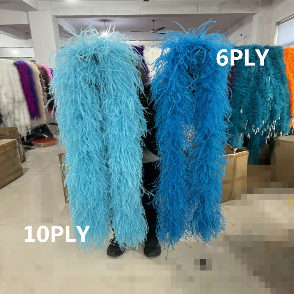 2M Royal blue Natural Ostrich Long Feathers Boa Decoration for Party Wedding Dress Shawl Clothes Sewing Accessories Crafts Plume