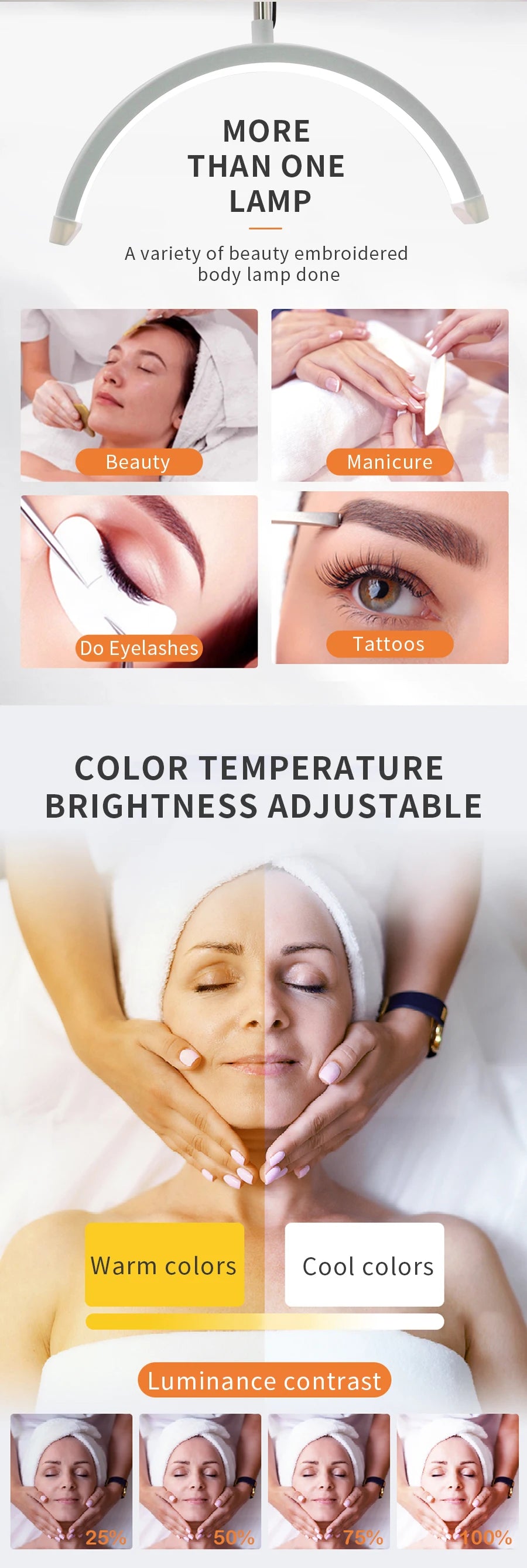 16 INCH LED Half Moon Lash Light Temperature 20W 3000K-6000K LED Ring Lamp for Beauty Facials Skincare Tattoo Eyebrows Filming
