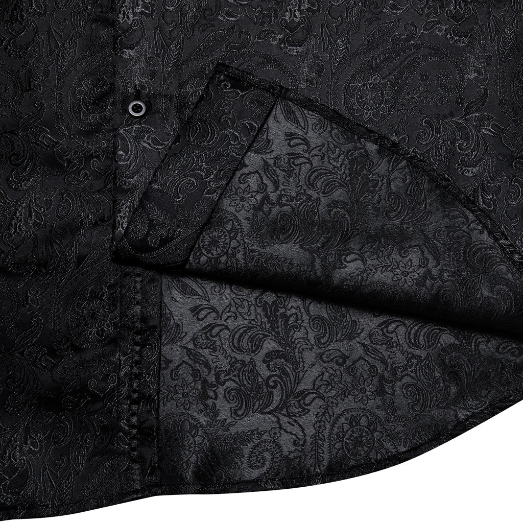 Polyester Dress Shirts for Men Black Solid Paisley Red Silver Long Sleeve Turn Down Collar Prom Social Men's Shirt