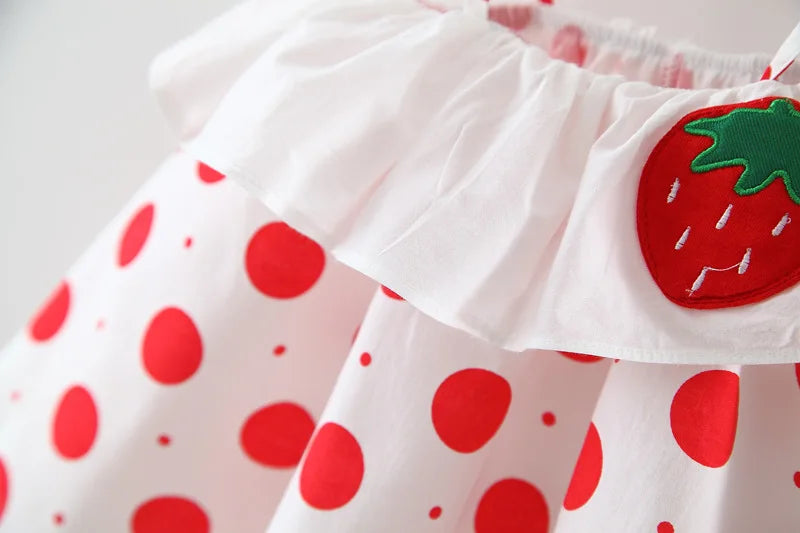 New Two-Piece Halter Strawberry Print Polka Dot Bloomers For Baby Girls Casual Summer Two-Piece Sweet Princess Dress