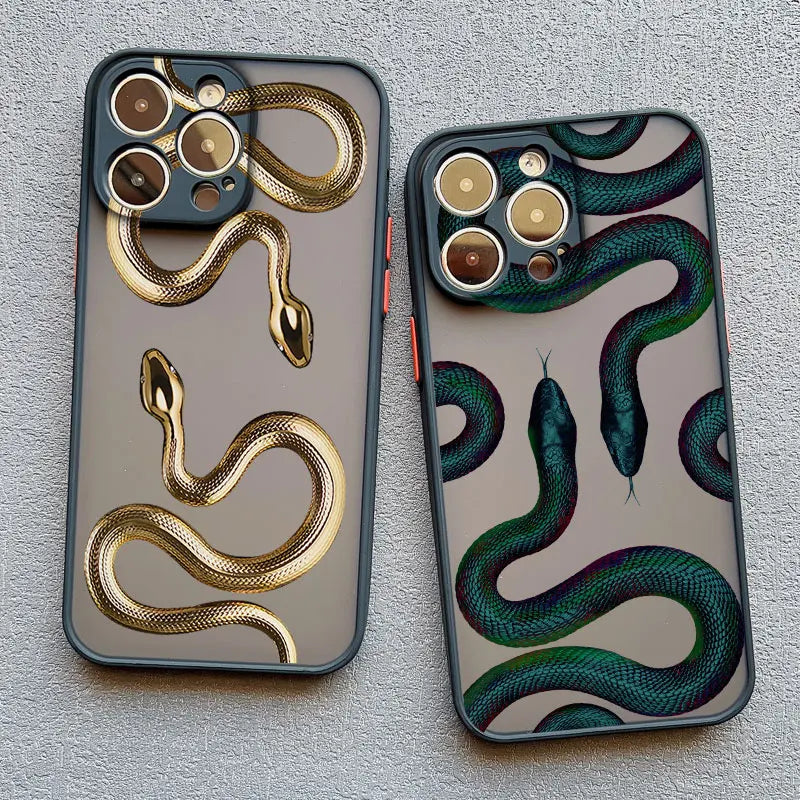 Luxurious Black Gold Snake Phone Case for IPhone 17 16 Plus 15 14 13 12 11 Pro Max Mini X XR Unique Dragon Shockproof Back Cover