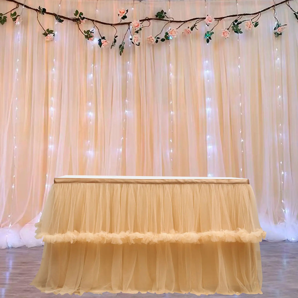 Wedding Tulle Table Skirt 6FT/9FT Purple Pink White Mesh Dining Table Decoration Table Cover For Wedding Reception Banquet