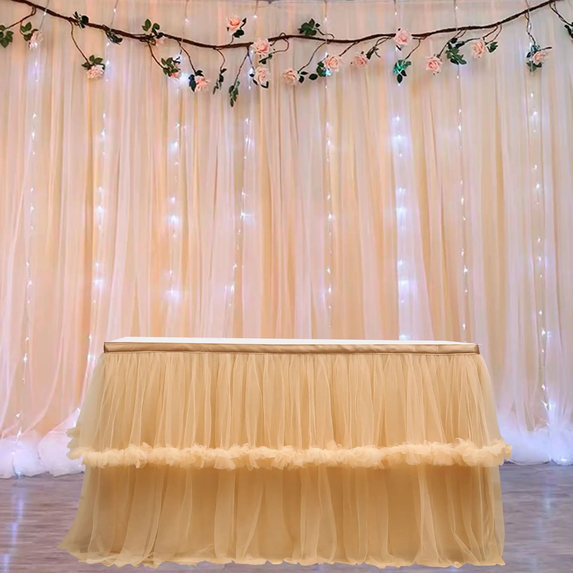 Wedding Tulle Table Skirt 6FT/9FT Purple Pink White Mesh Dining Table Decoration Table Cover For Wedding Reception Banquet