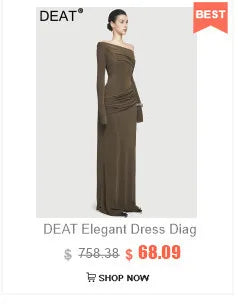 DEAT Elegant Dress Pleated Asymmetrical Cape Long Sleeve Contrast Color Women's Evening Party Dresses 2026 Spring New 35Z1621