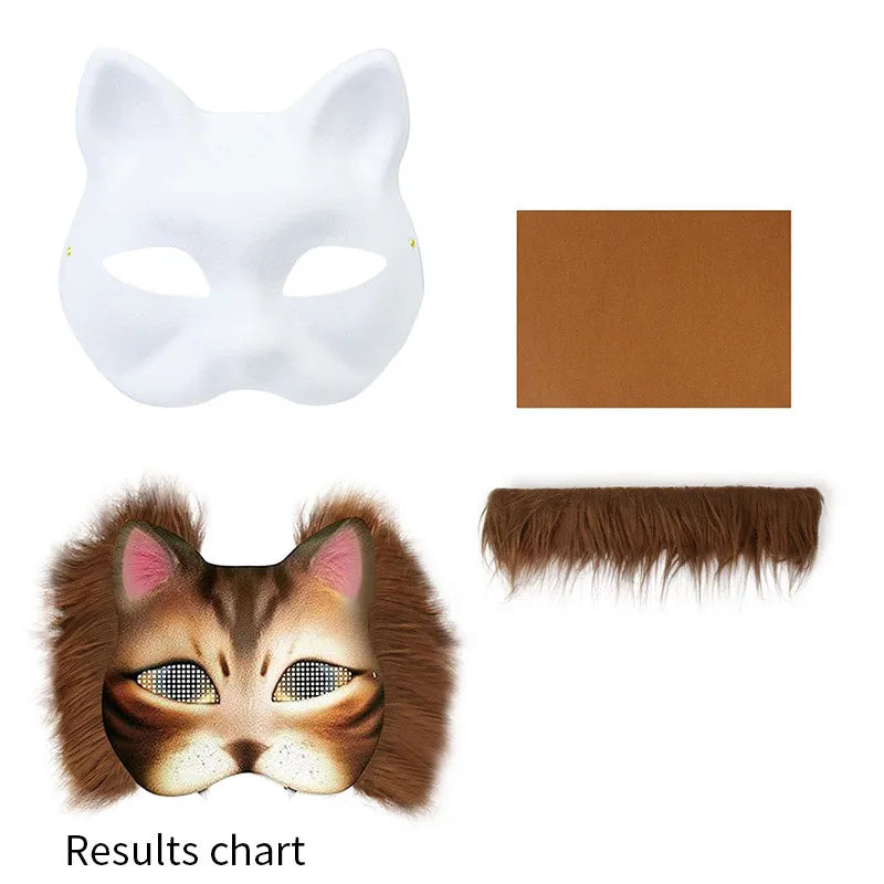 Therian Mask Set Blank Mask Half Face Hand Drawn Animal Cat Fox Mask DIY Handmade Graffiti Half Face Mask Party Christmas Gifts