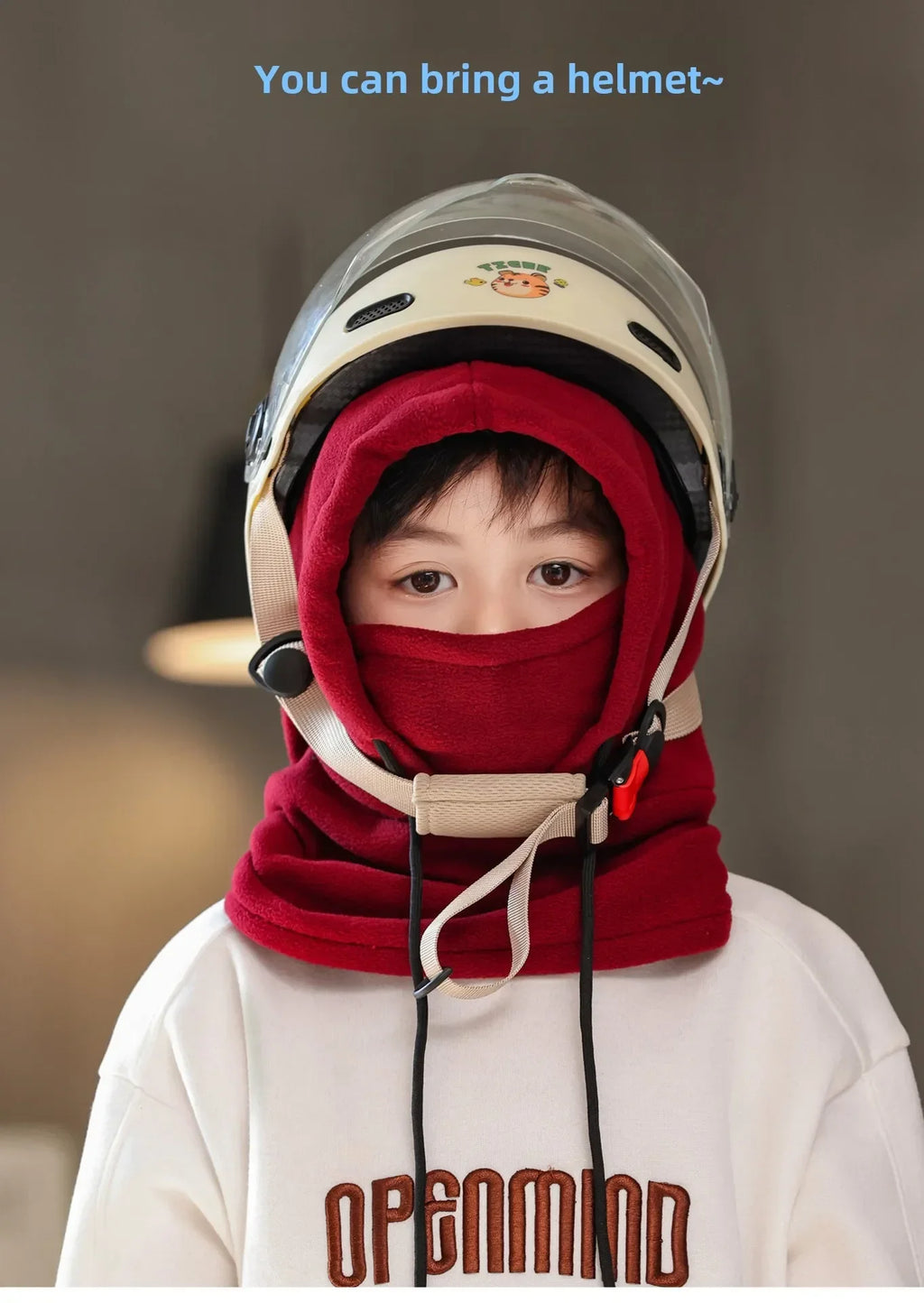 Warm Fleece for Children Boy Girl Winter Face Mask Neck Warmer Hooded Cap Windproof Thermal Head Cover Beanies Bandana