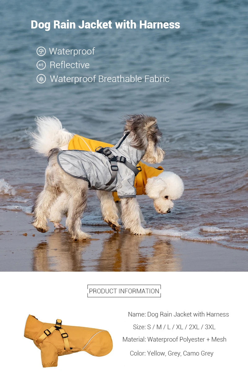 Waterproof Dog Rain Jacket with Harness Safety Reflective Dog Raincoat for Small Dogs Pet Outdoor Jackets for Jungle Camping
