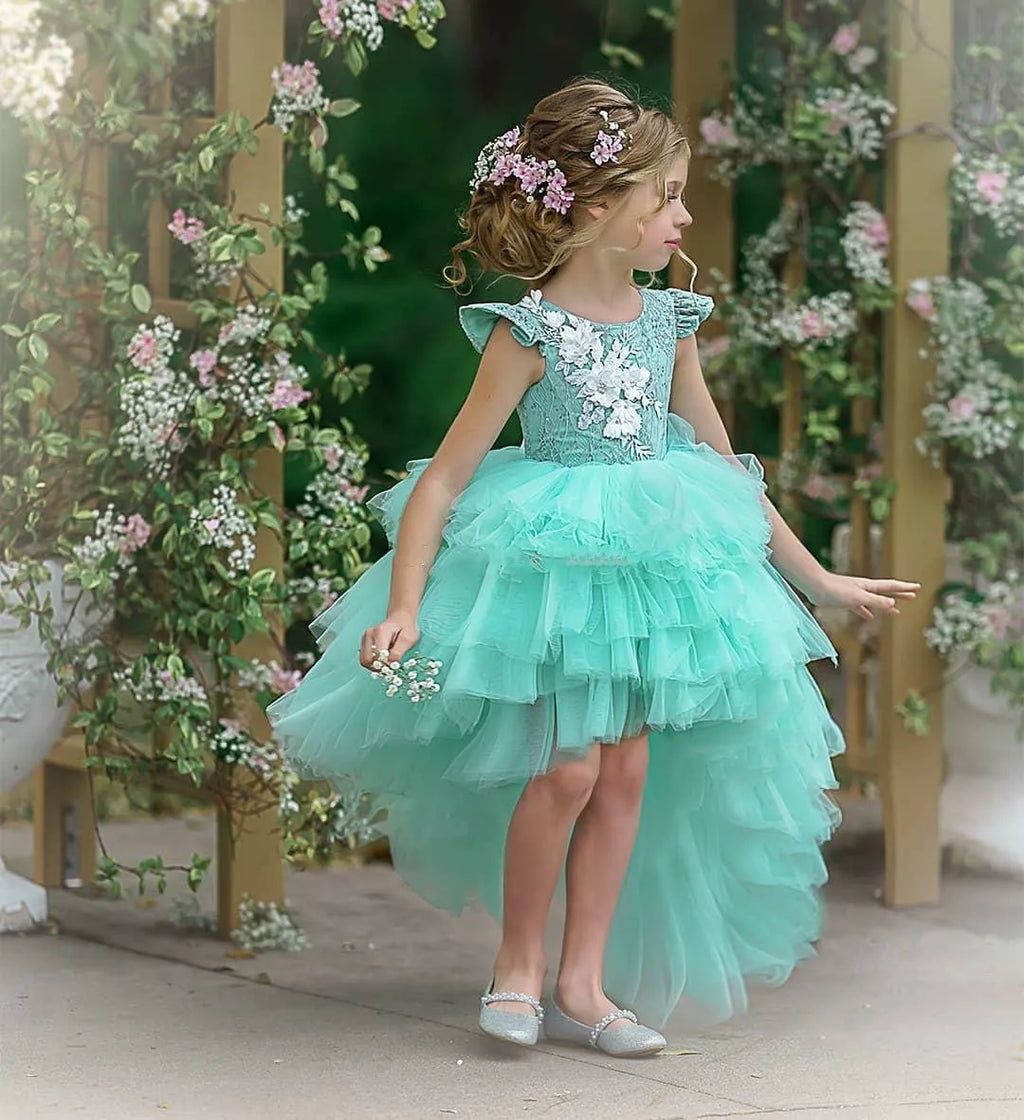Flower Girl Dress Birthday Ball Gown Puffy For Wedding Tulle Appliques Beading Party Pageant First Communion Gown Gift